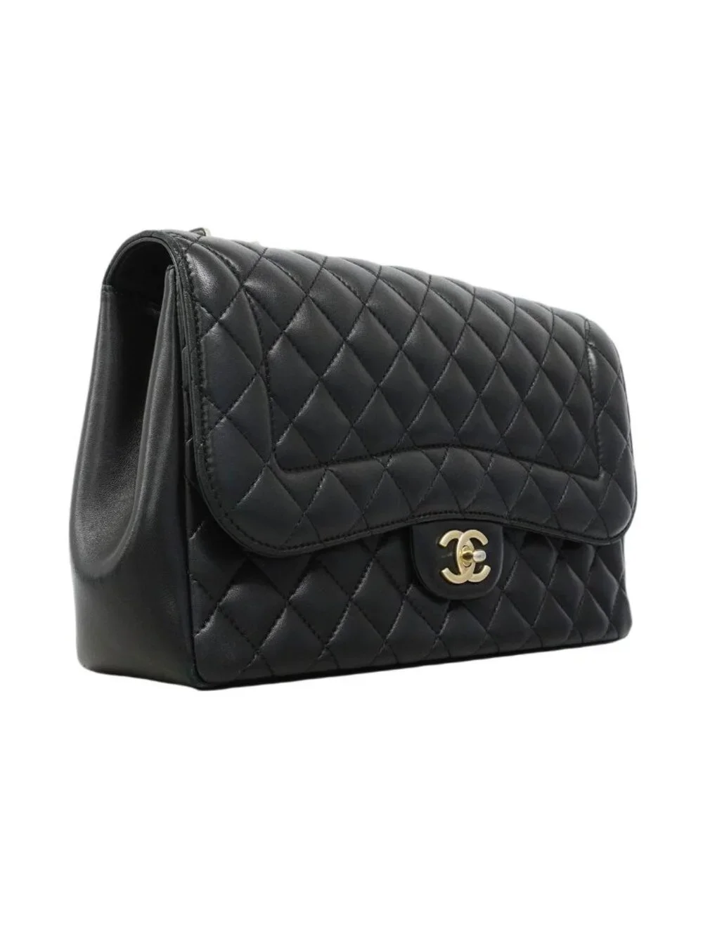 Chanel Shoulder Bag Deca Quilted Lambskin Black Champagne Gold